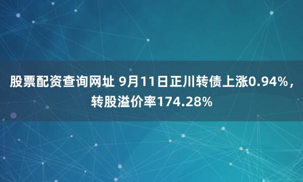 股票配资查询网址 9月11日正川转债上涨0.94%，转股溢价率174.28%
